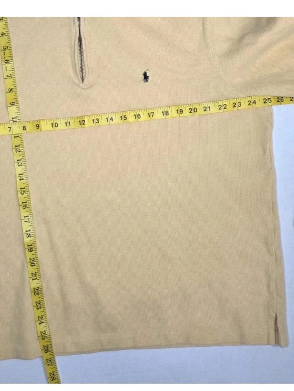 Polo Ralph Lauren 1/4 Zip Pullover Sweater Mens Size XL Yellow Logo Preppy Flaw- - Picture 4 of 8